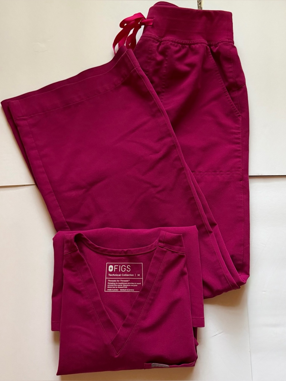 Figs Dark Magenta Set - Catarina Top (Sz M) + HW Isabel Wide Leg Pants (Sz M)